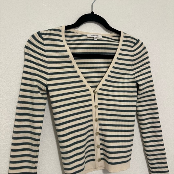 Madewell Carmon Ribbed Striped Cardigan Buttoned Antique Cream Color Size XS - Picture 6 of 9